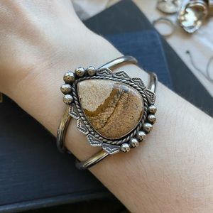 Custom made picture jasper sterling silver cuff